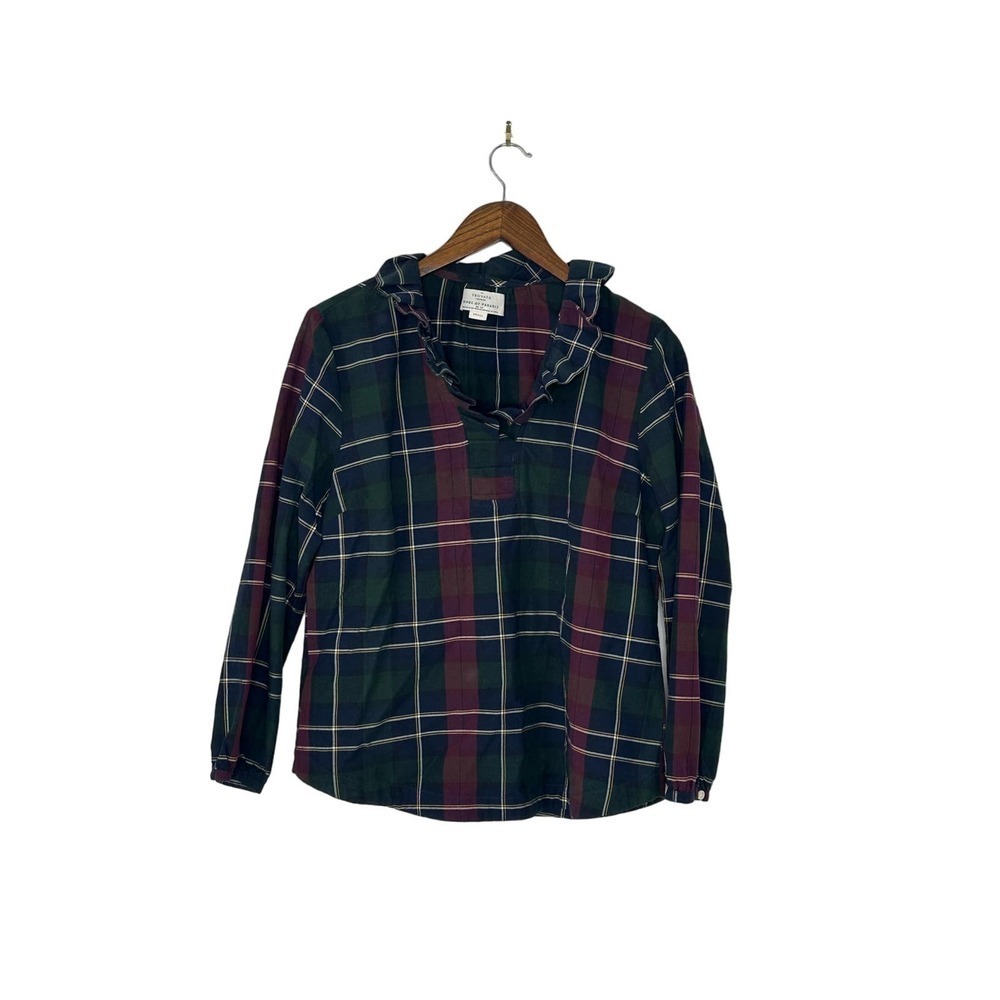 Trovata Birds of Paradis Size S The Erica Pleated Collar Blouse in Wine Plaid